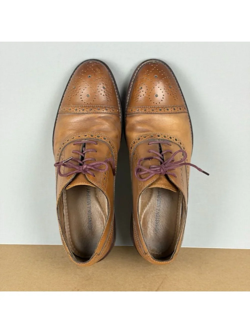 Johnston & Murphy Conrad Cap Toe Leather Oxford Shoes Mens 8 Light Brown Tan
